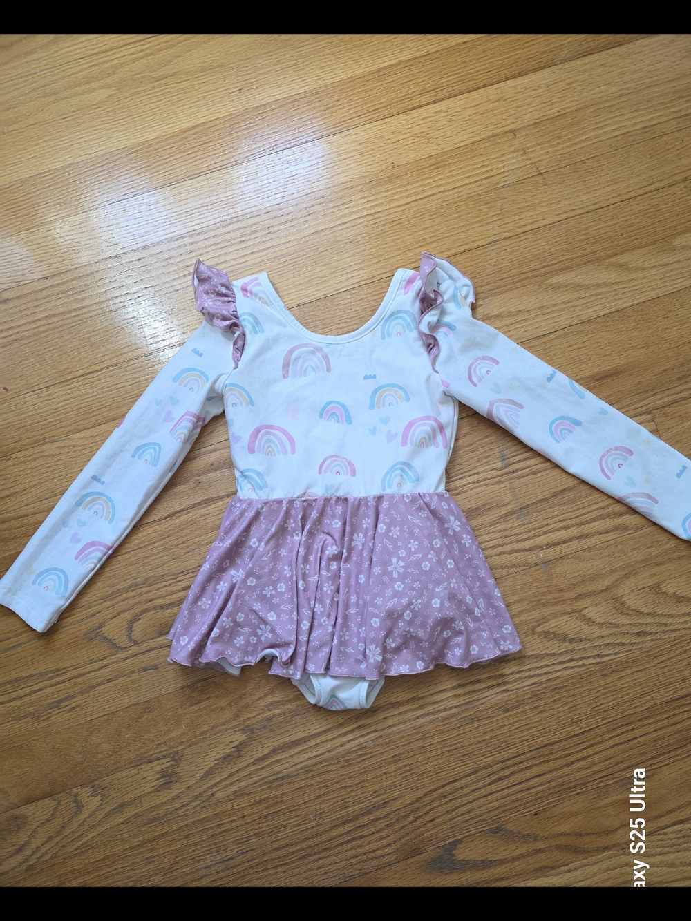 cheeky plum White Rainbow & Pink Floral Skirt Dance Leotard